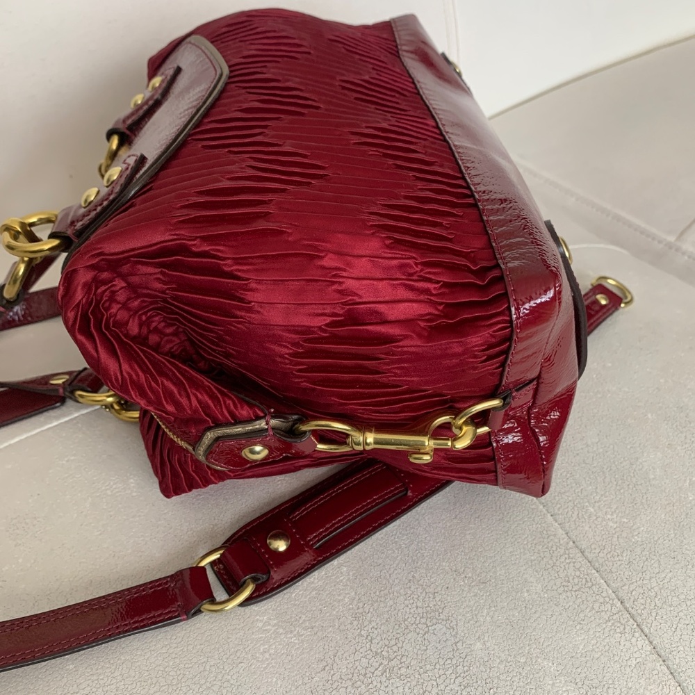 Coach Ashley Gathered Satin and Patent Leather Satchel in Bordeaux Med. Burgundy - Picture 7 of 16